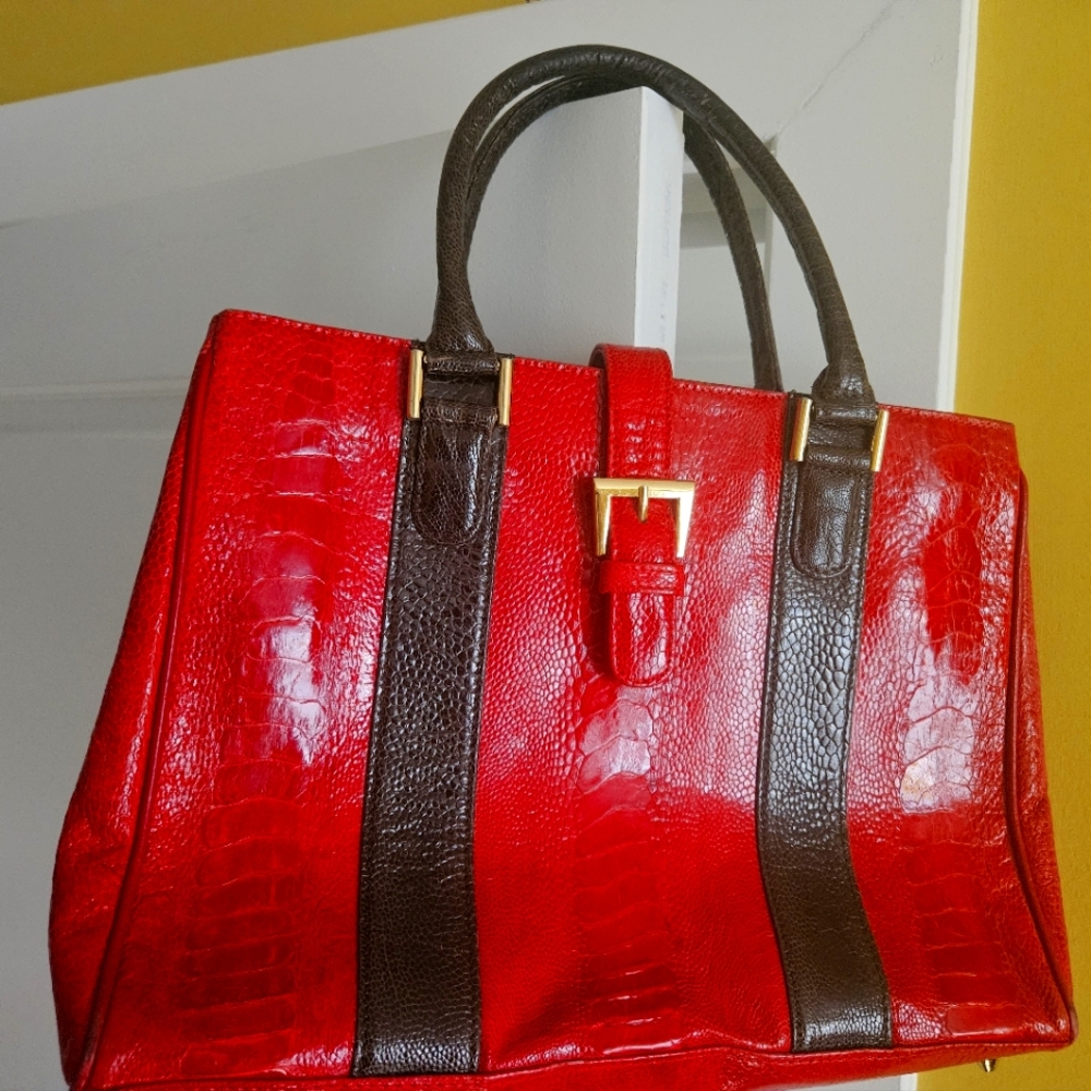 Red leather Italian leather bag